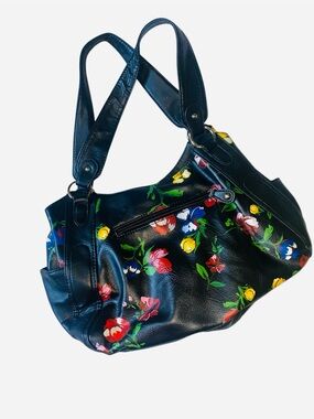 Apt 9 Black with Multi Color Floral Design Faux Leather Purse Handbag NEW